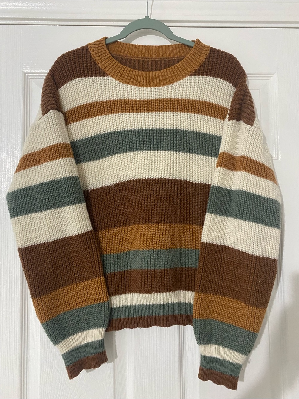 Striped Crewneck Sweater in Brown, Cream & Green - Men's
